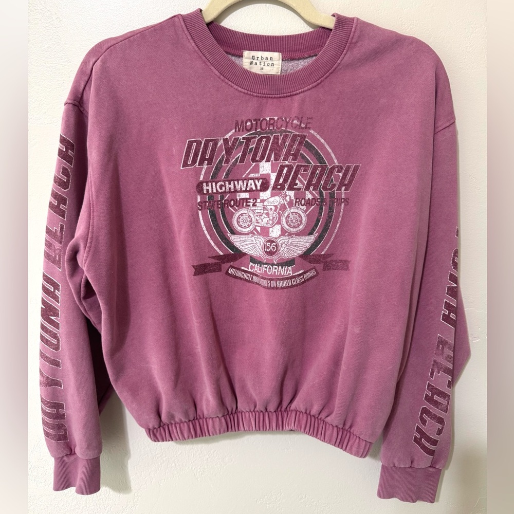 Urban Nation Pink Cropped Boxy Graphic Sweatshirt
